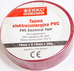 Taśma izolacyjna 19mm 20m czerwona duża ERKO TPVC